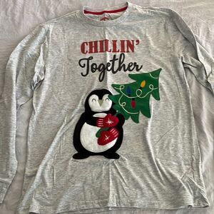 Men's Christmas Pajama Top Chillin' Together Penguin Gray Holiday Size M